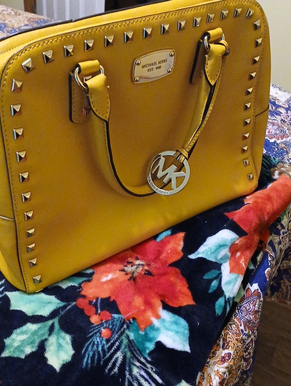 Michael Kors Mustard Yellow Studded Dome Satchel